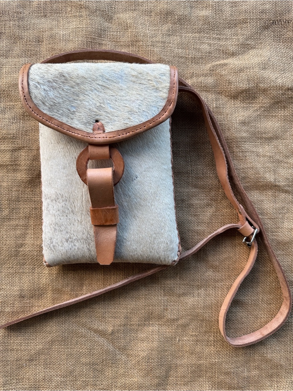 Cowhide Crossbody Bag Tan Leather Trim Western In style New Bag Purse Boho Rare